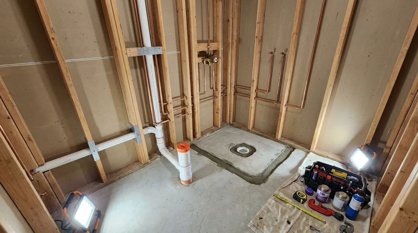 Bathroom rough-in plumbing during remodel by Johns Plumbing LLC in Rolla