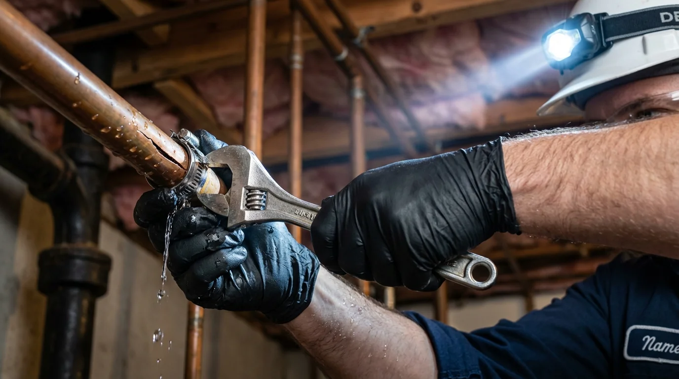 Emergency pipe clamp repair being performed by a Johns Plumbing LLC plumber in Rolla