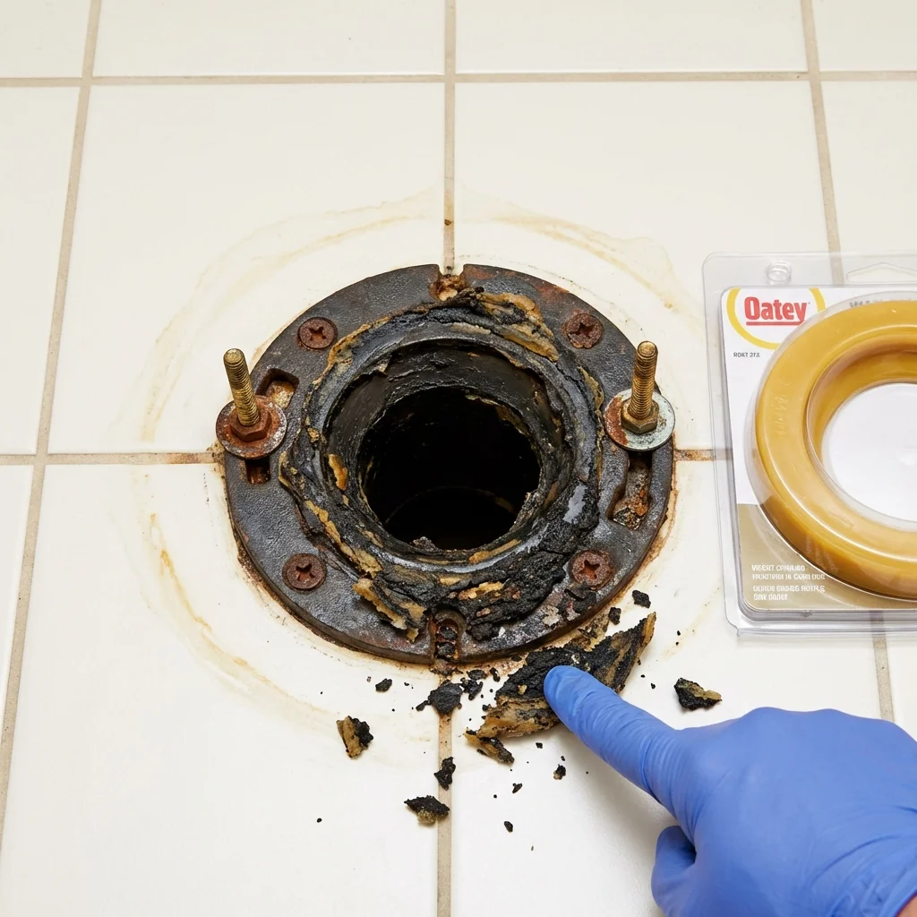 Failed wax ring showing water seepage at the base of a toilet in a Rolla, MO home