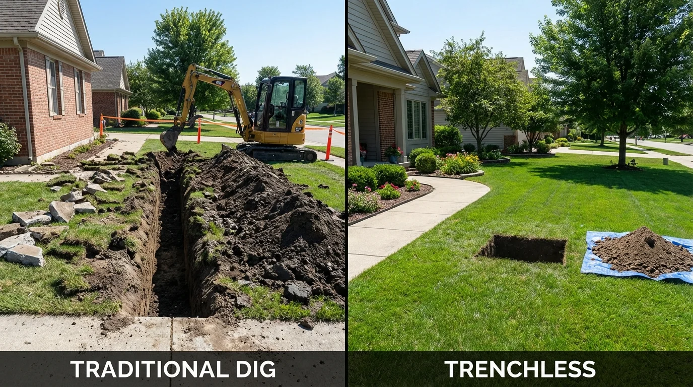 Trenchless sewer repair with minimal yard damage versus traditional excavation in Rolla, MO